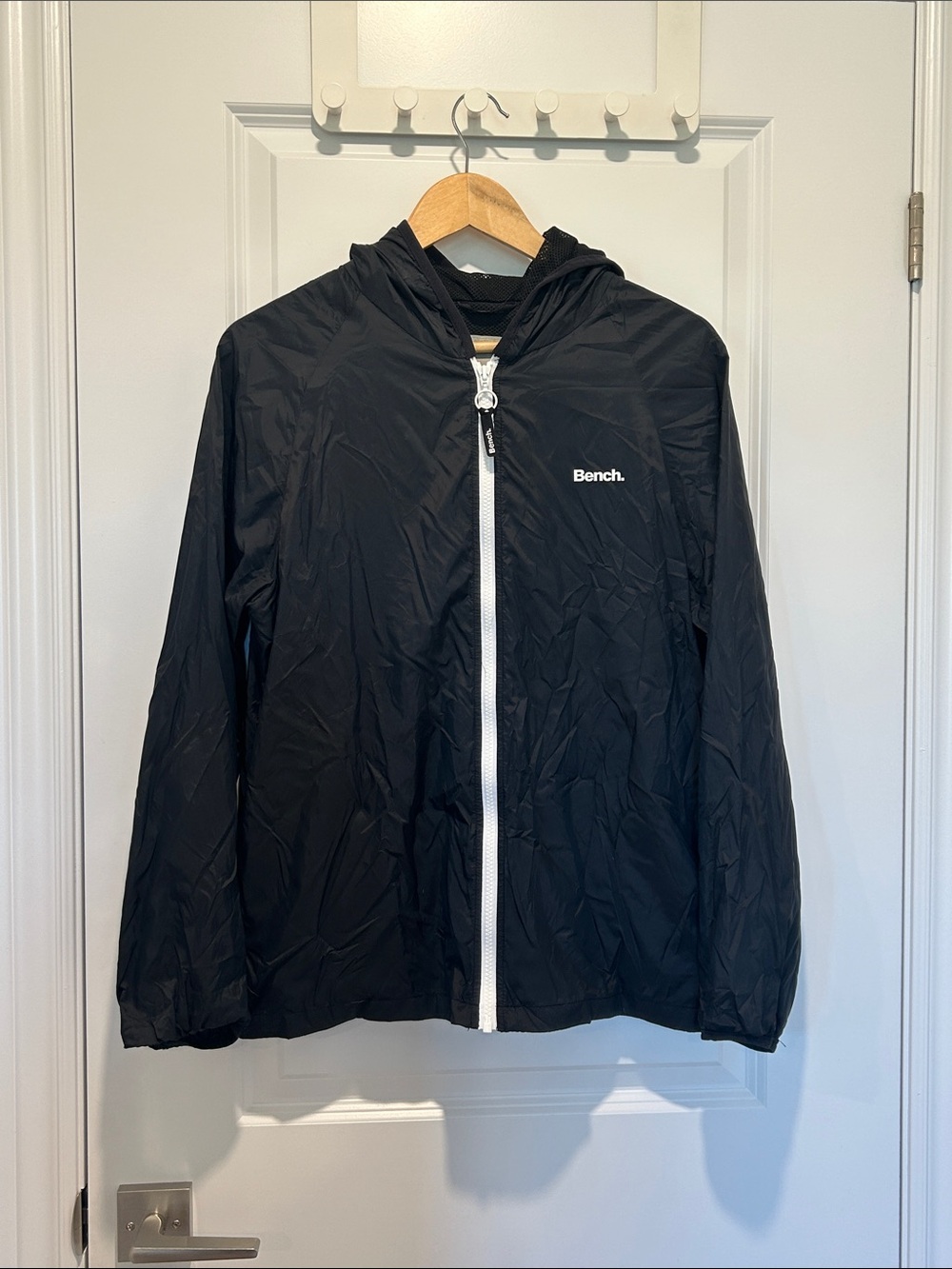 Bench Black Hooded Windbreaker with White Zipper